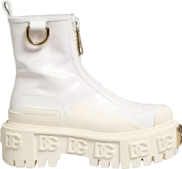 White Leather Rubber Logo Ankle Boots Shoes