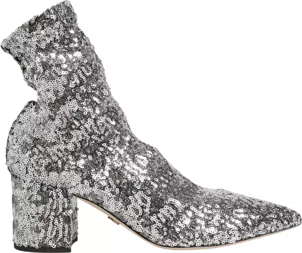 Silver Sequined Short Boots Stretch Shoes