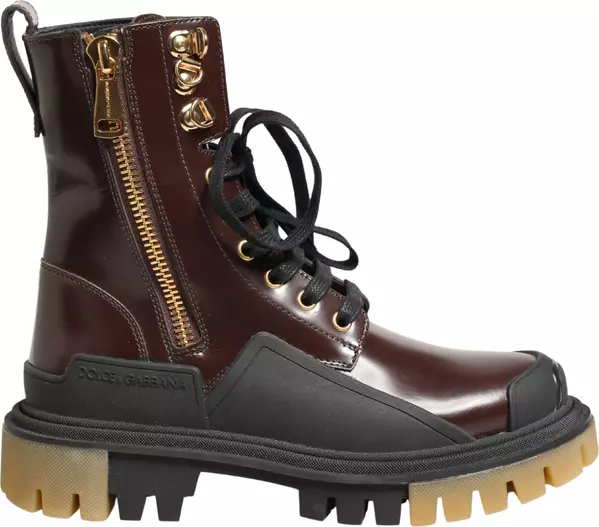 Maroon Leather Lace Up Biker Boots Shoes