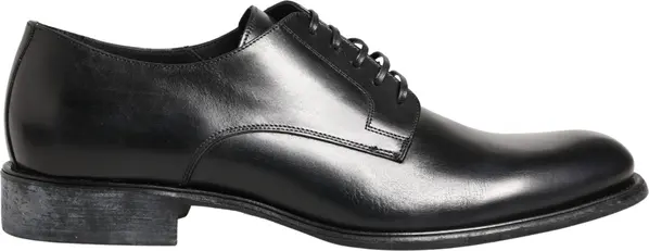 Black Calfskin Leather Derby Men Dress Shoes