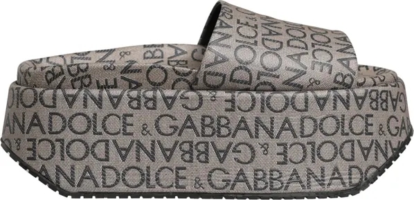 Gray Leather Monogram Logo Sandals Shoes