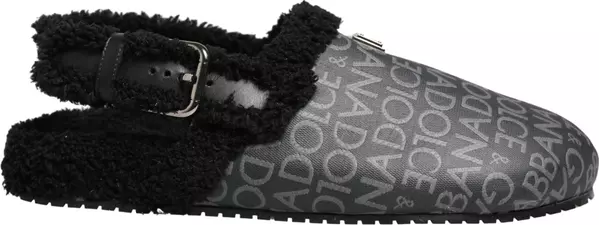Gray Faux Fur Jacquard Mules Sandals Shoes