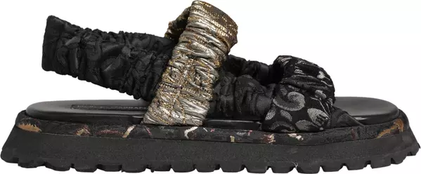 Black Ruching Detail Flats Men Sandals Shoes