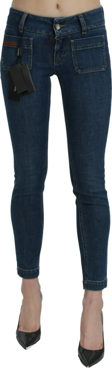 Blue Slim Fit Cropped Mid Waist Denim Jeans