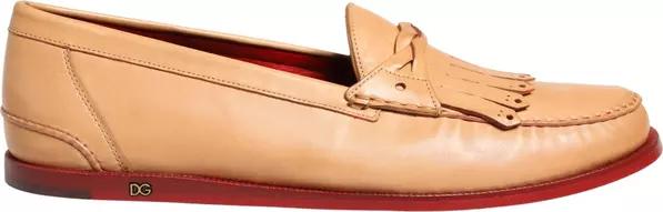 Beige Tassel Leather Men Slip On Loafers Shoes
