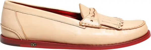Beige Tassel Leather Men Slip On Loafers Shoes