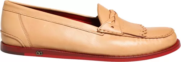 Beige Tassel Leather Men Slip On Loafers Shoes