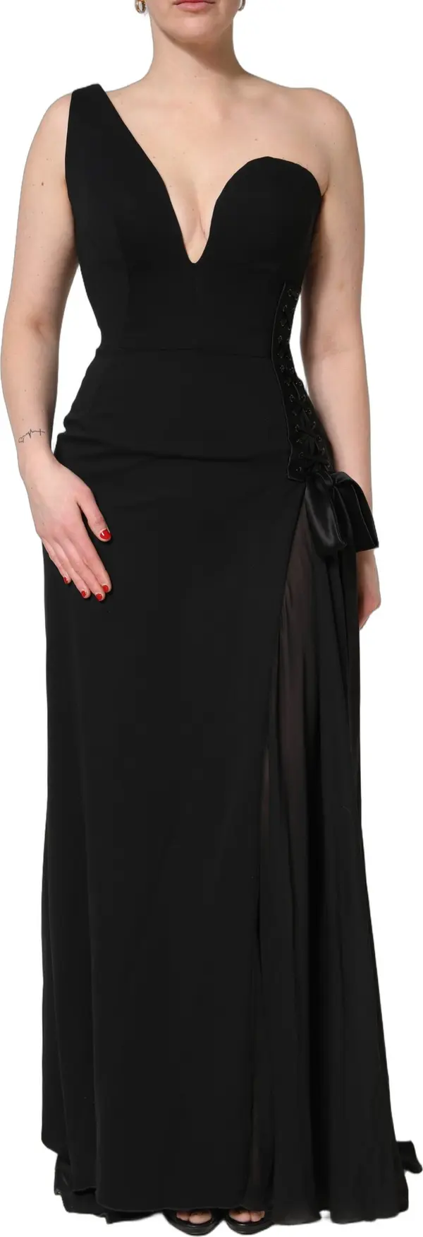 Black One Shoulder Neckline Long Gown Dress