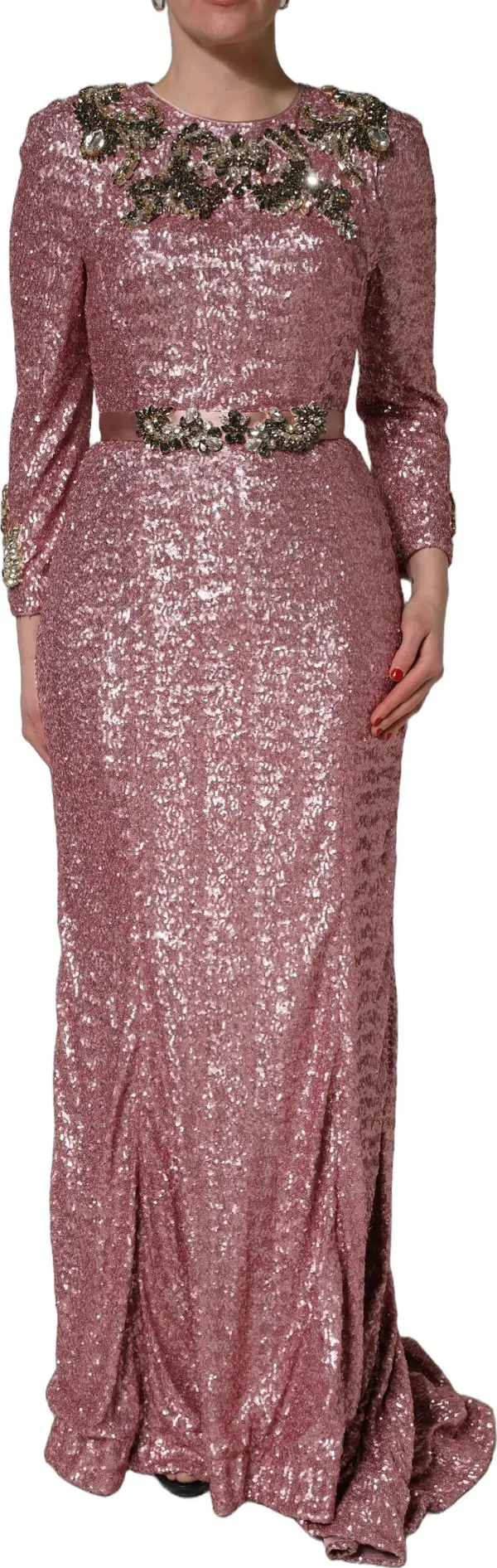 Pink Embellished Sequined Evening Gown Dress