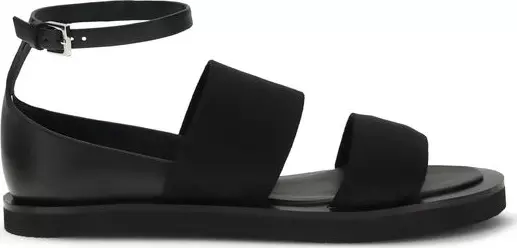 Black Calf Leather Bos Taurus Flat Sandals