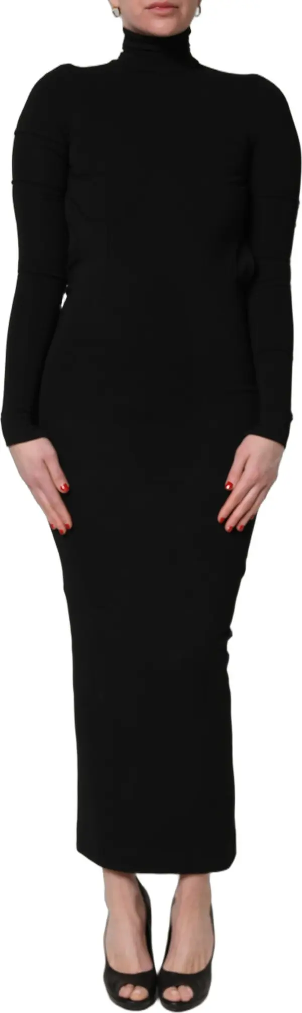 Black Long Sleeves Viscose Sheath Maxi Dress