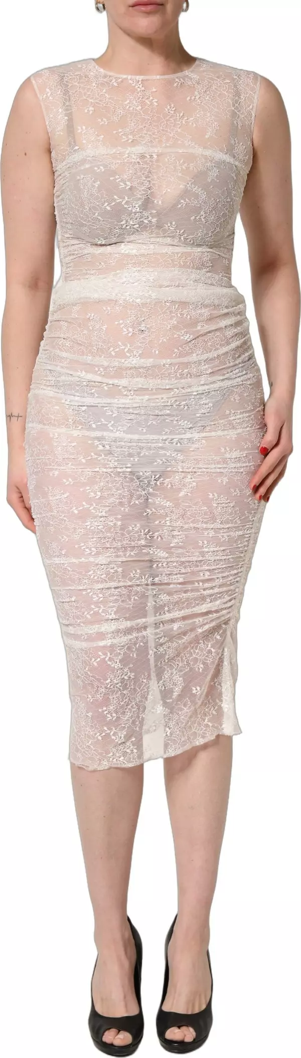 White Floral Lace Sheer Sleeveless Midi Dress