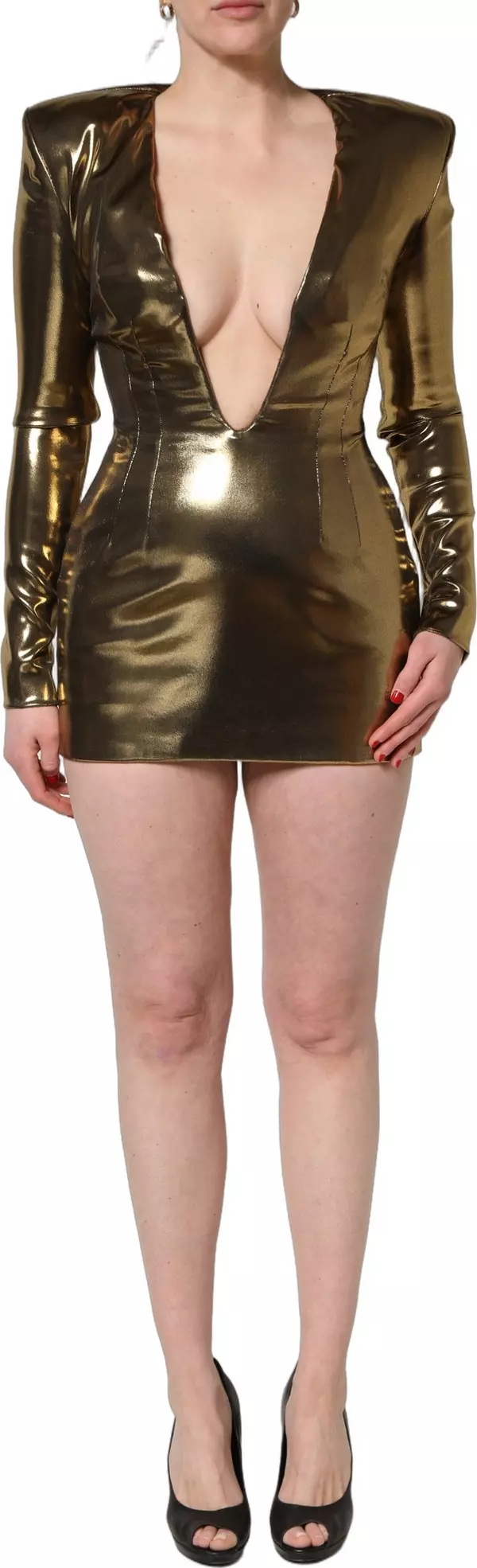 Gold Plunging Neckline Sheath Mini Dress