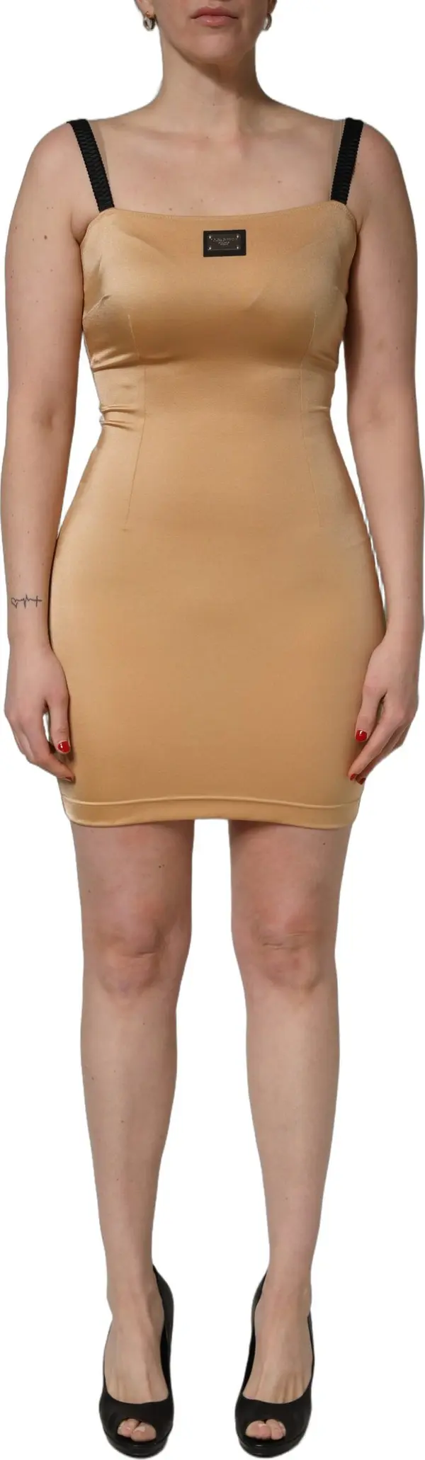 Brown Nylon Blend Cady Sleeveless Mini Dress