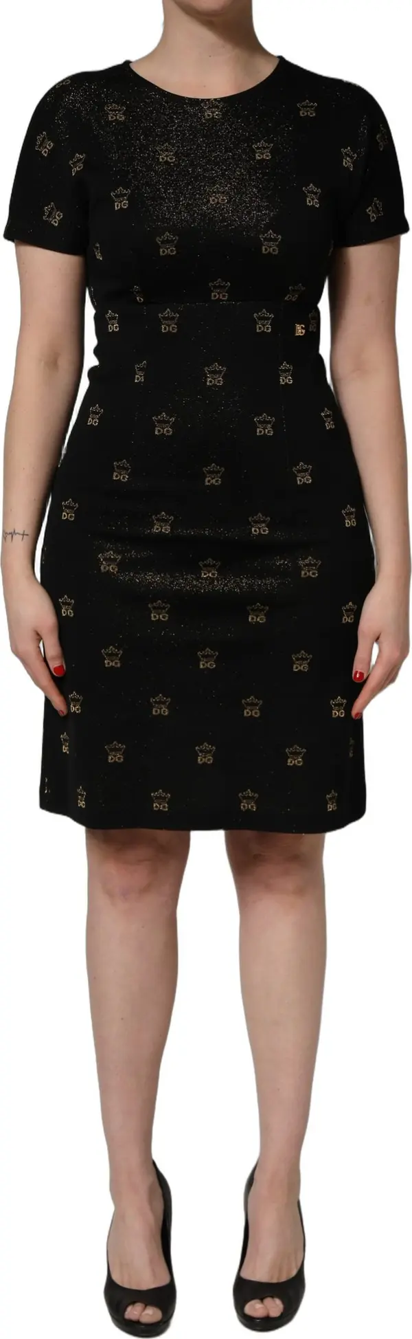 Black DG Crown Short-Sleeve Sheath Dress