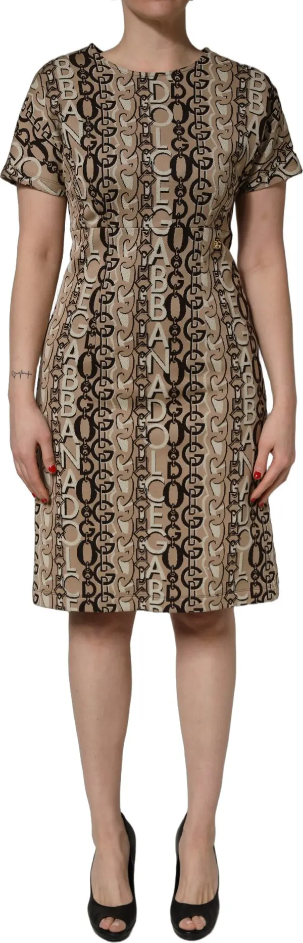 Brown DG Logo Chain Short-Sleeve Sheath Dress