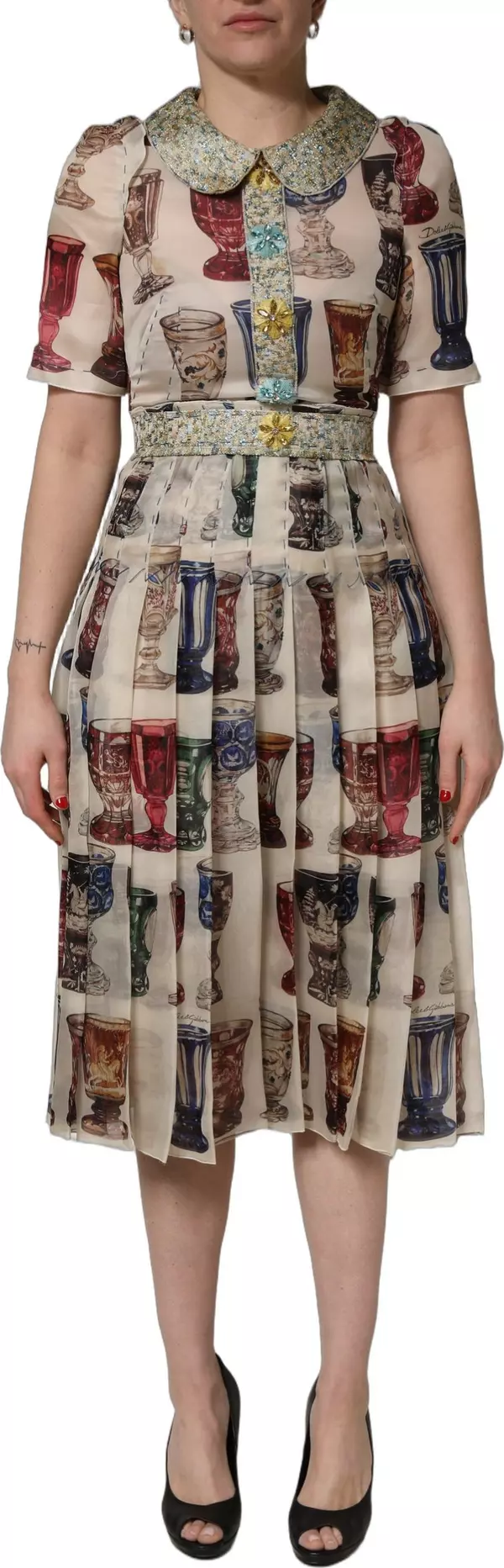 Multicolor Vintage Glassware Midi Dress