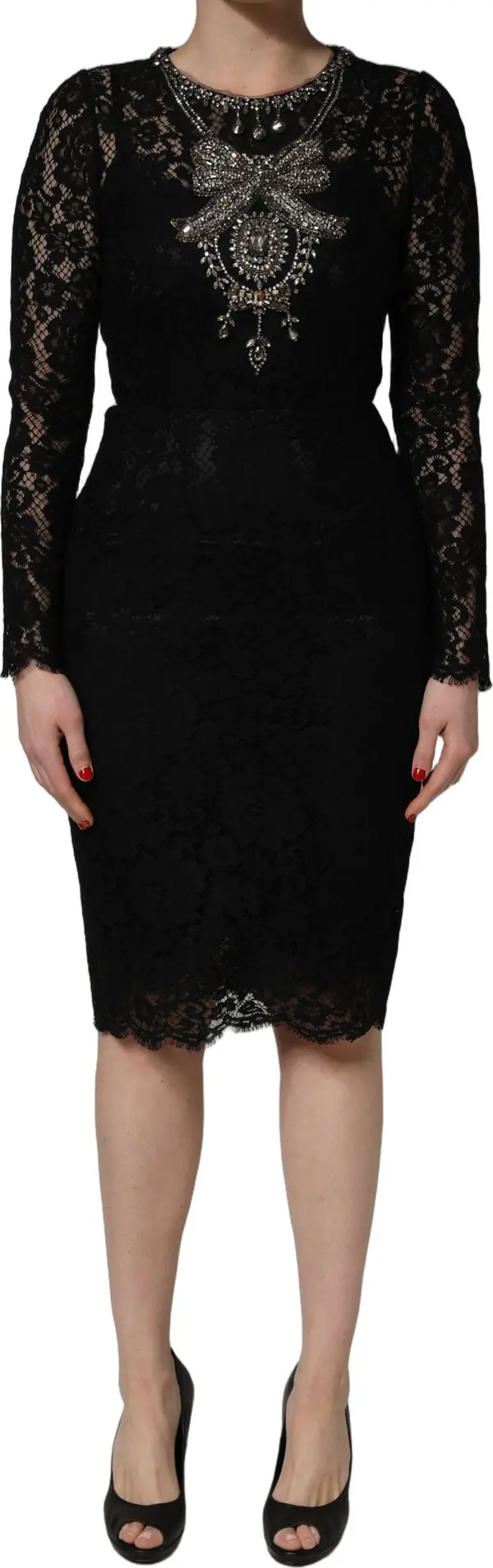 Black Crystal Embellished Sheath Midi Dress
