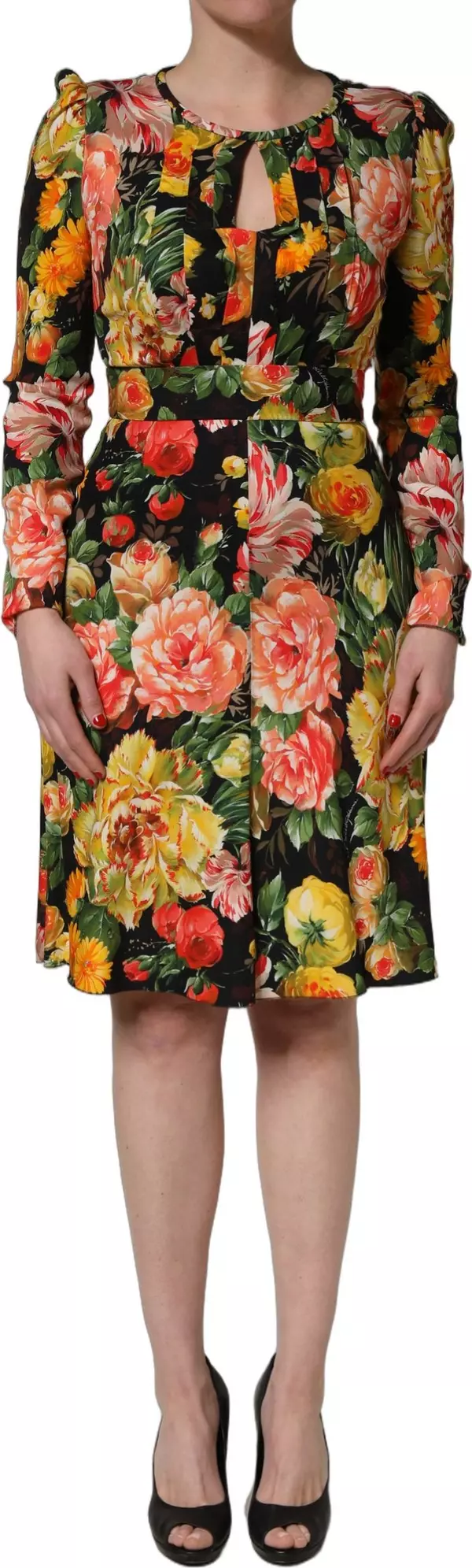 Multicolor Floral Print LongSleeve Midi Dress