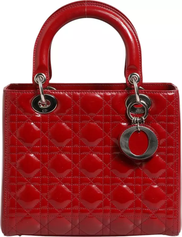 Cherry Red Patent Leather Cannage Quilting Small Lady Dior Bag