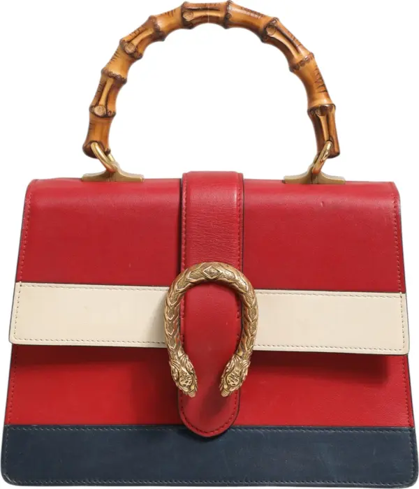 Dionysus Bamboo Medium Top Handle Bag White Blue Red