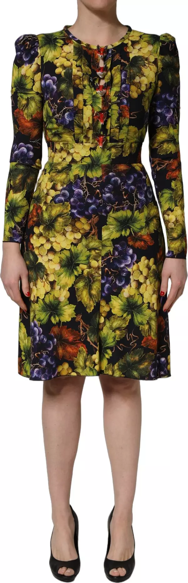 Multicolor Grape Print LongSleeve Midi Dress