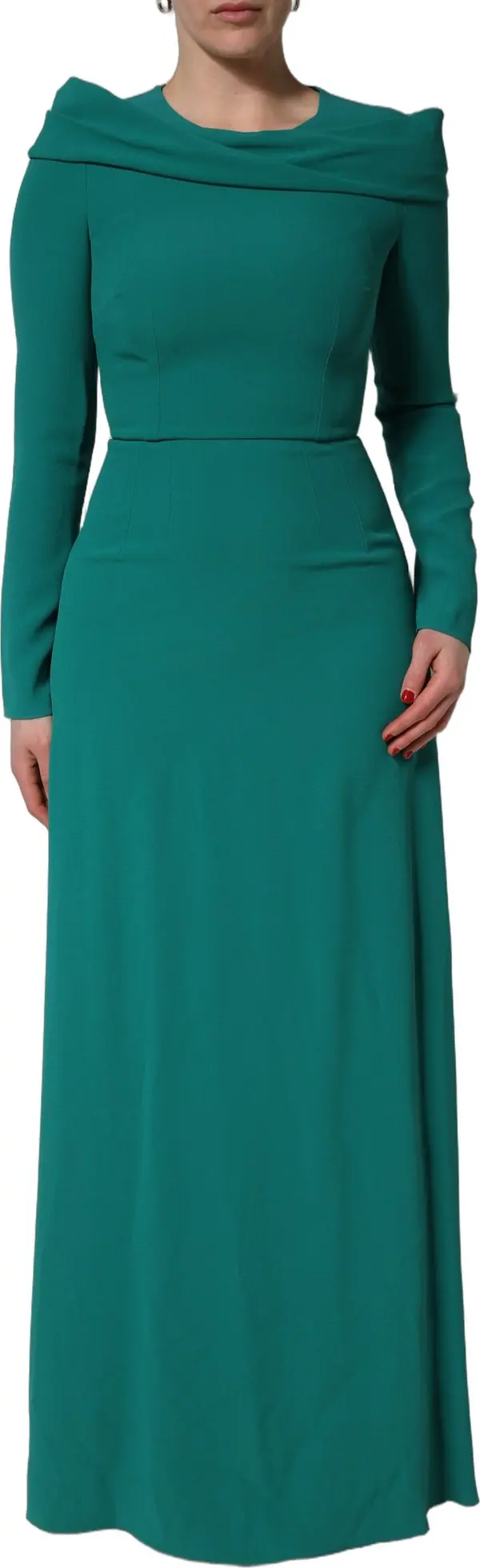 Green Round Neck Long Sleeves Gown Dress