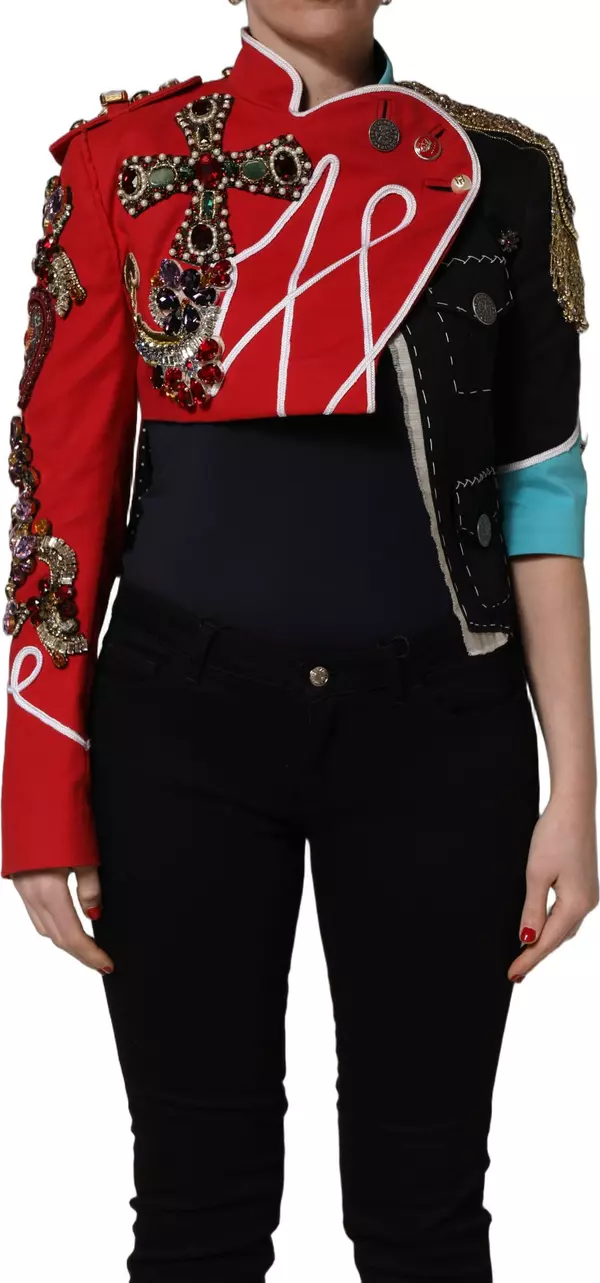 Multicolor Asymmetrical Ornate Jewel Cropped Jacket
