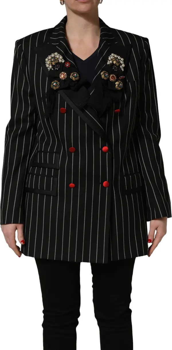 Black Stripe Double-Breasted Blazer Jacket