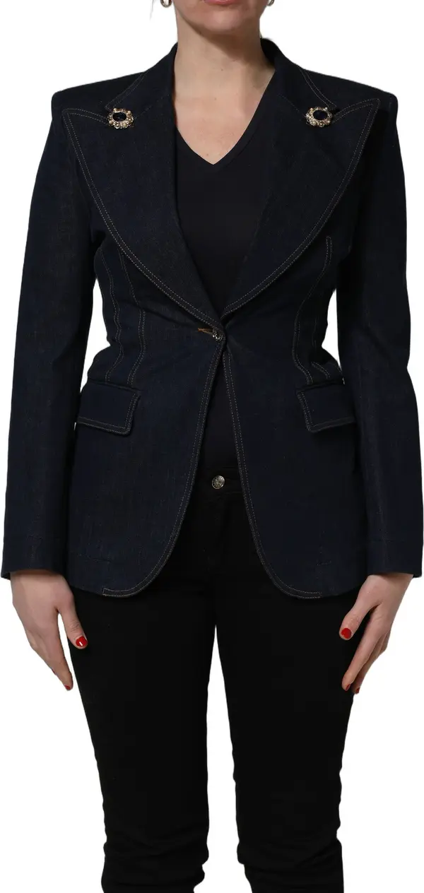 Blue Single-Breasted Denim Blazer Jacket