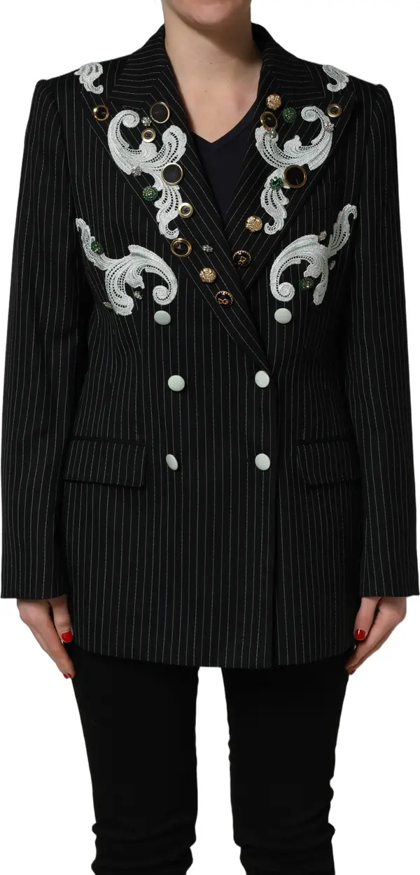 Black Stripe Double-Breasted Blazer Jacket
