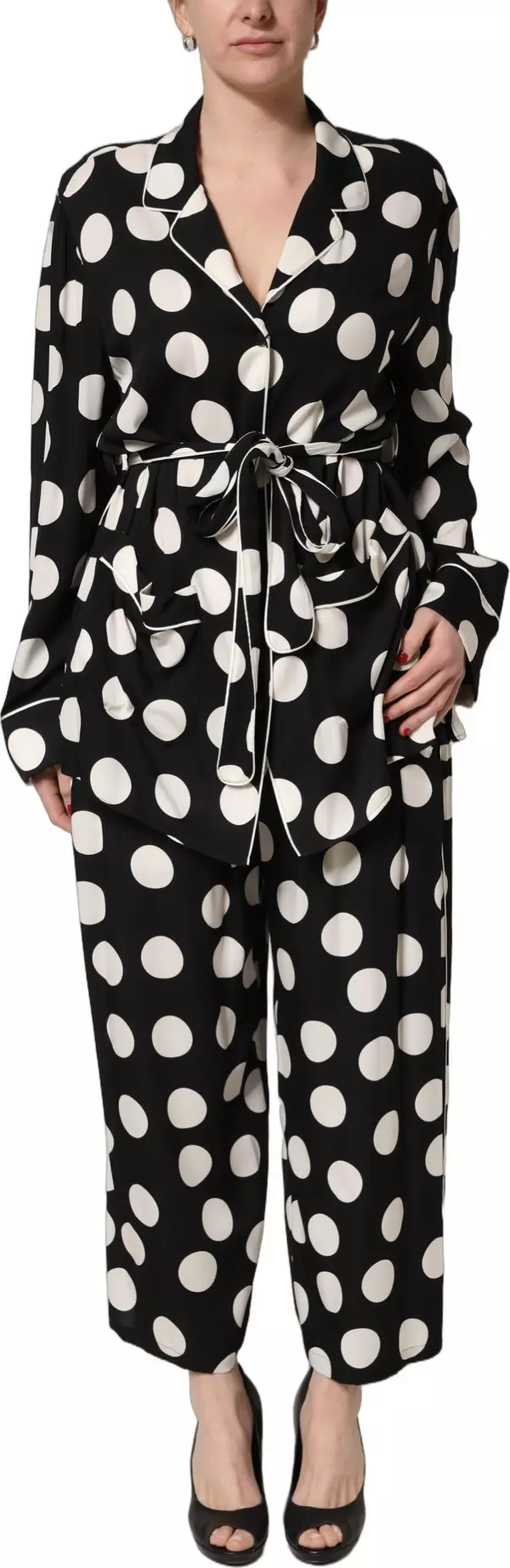 Black White Polka Dot Pajama 2 Piece Set Sleepwear