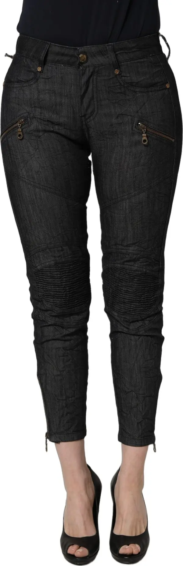 Black Cotton Mid Waist Skinny Denim Jeans