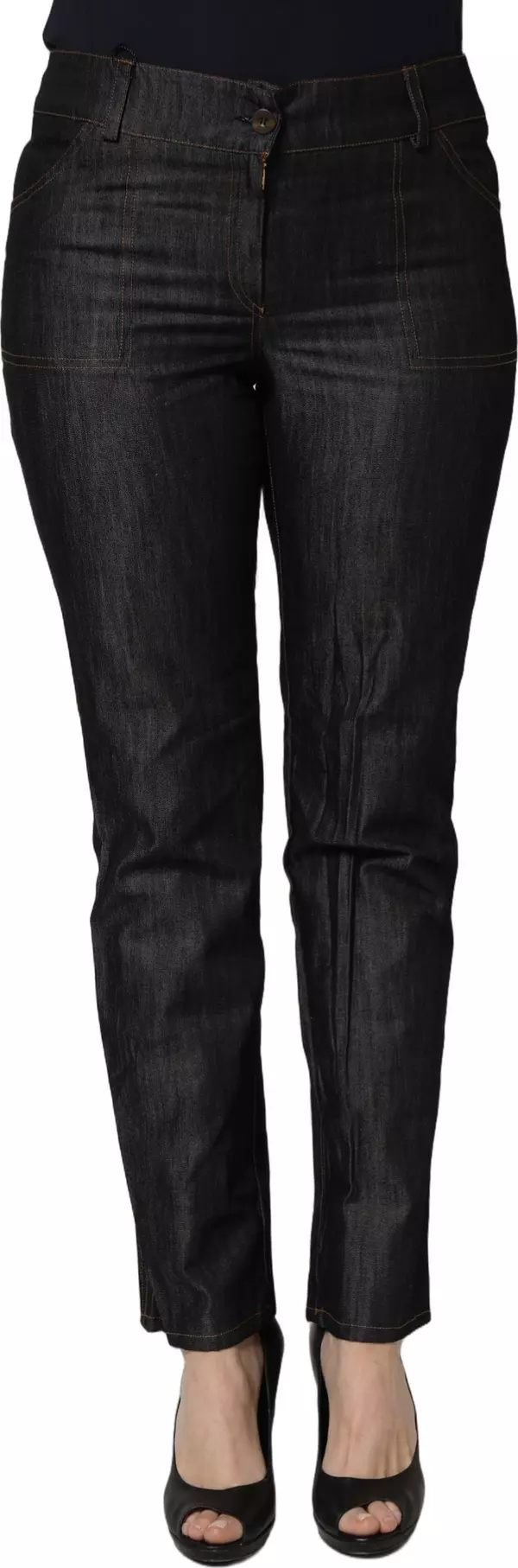 Black Cotton Mid Waist Skinny Denim Trouser Jeans