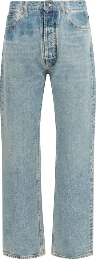 Blue Cotton Straight-Leg Jeans