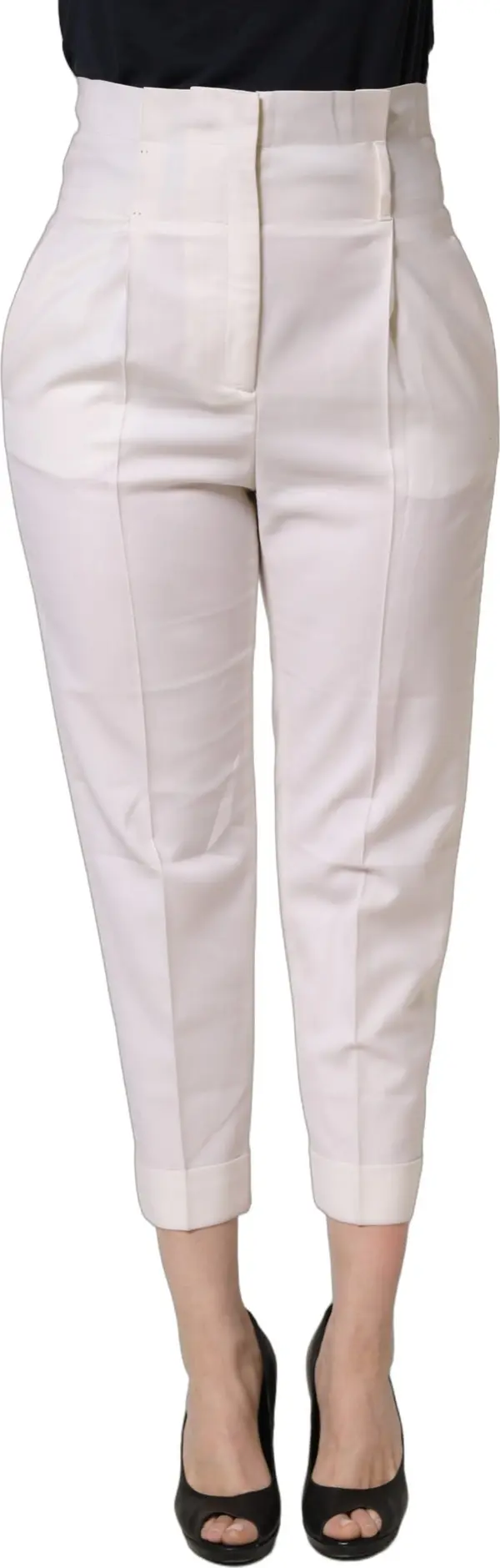 White Skinny High Waist Chino Cropped Trouser Pants