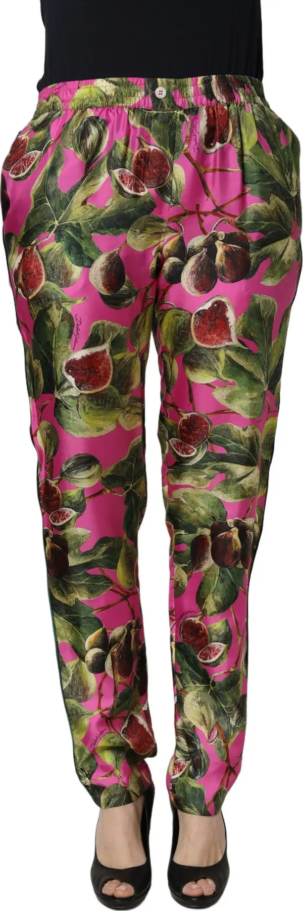Fuchsia Fig Fruit Leaf Tapered Trouser Pants