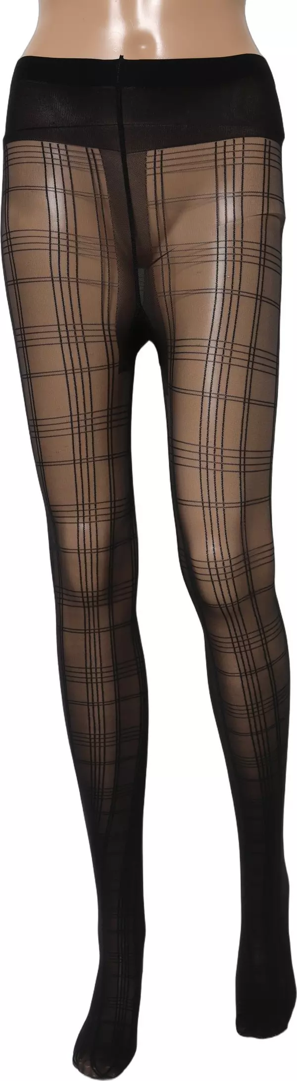 Black Nylon Tartan Pattern Tights Stockings Socks