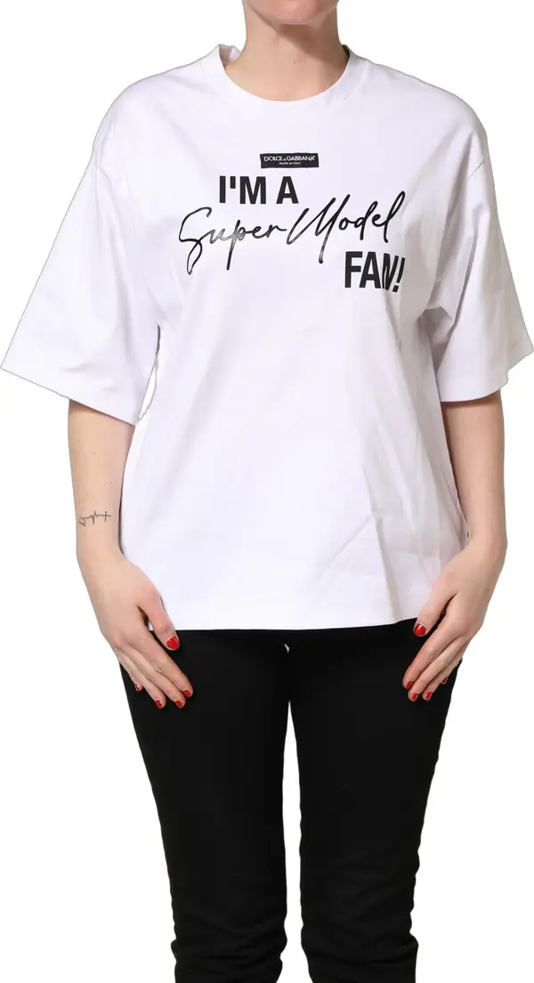 White I'm A Super Model Fan Print Jersey T-shirt
