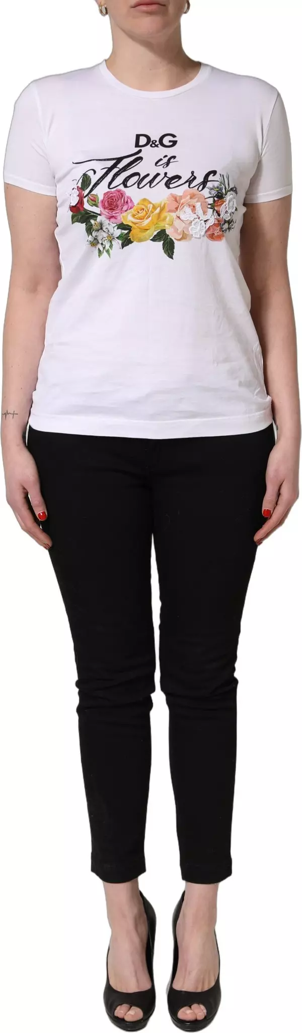 White Floral Graphic Short Sleeve Crew Neck T-shirt