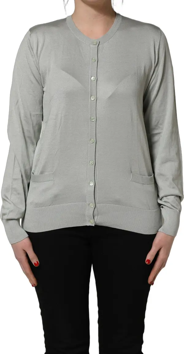 Green Button Down Silk Long Sleeve Cardigan Sweater