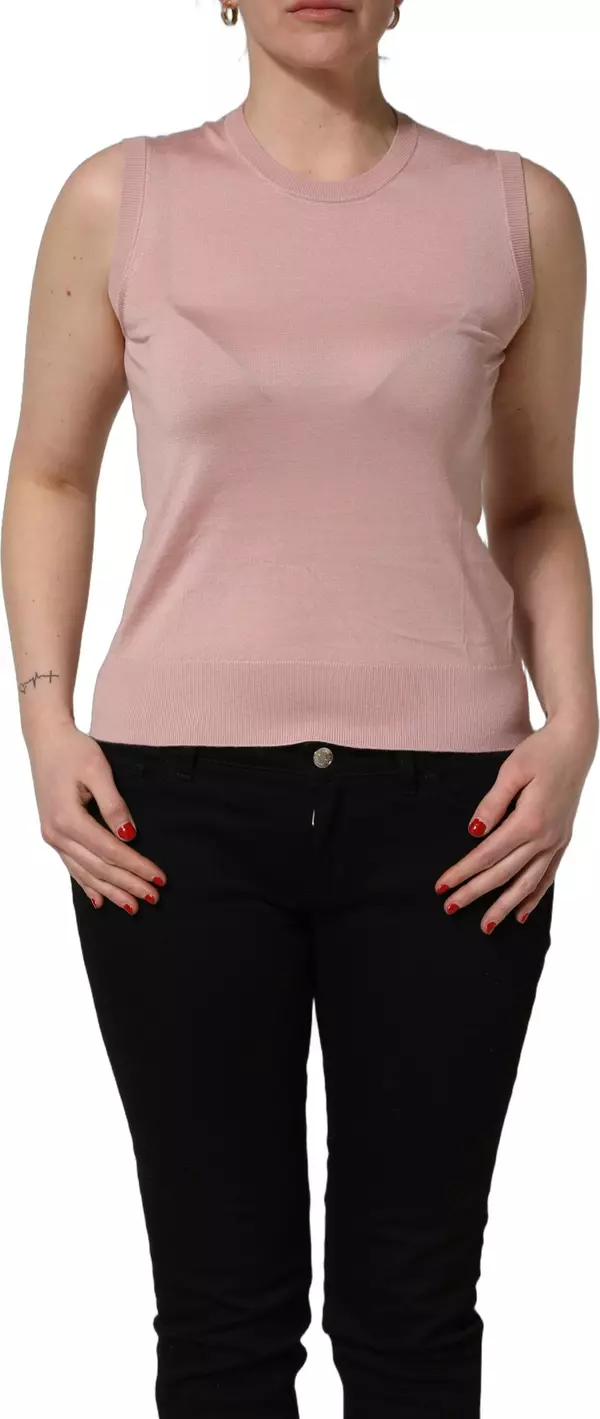 Pink Sleeveless Cashmere Knitted Tank Top