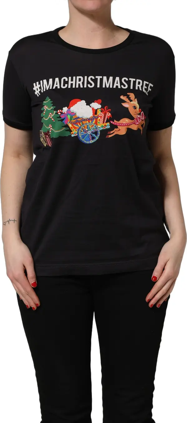 Black #IAMACHRISTMASTREE Print Cotton T-shirt