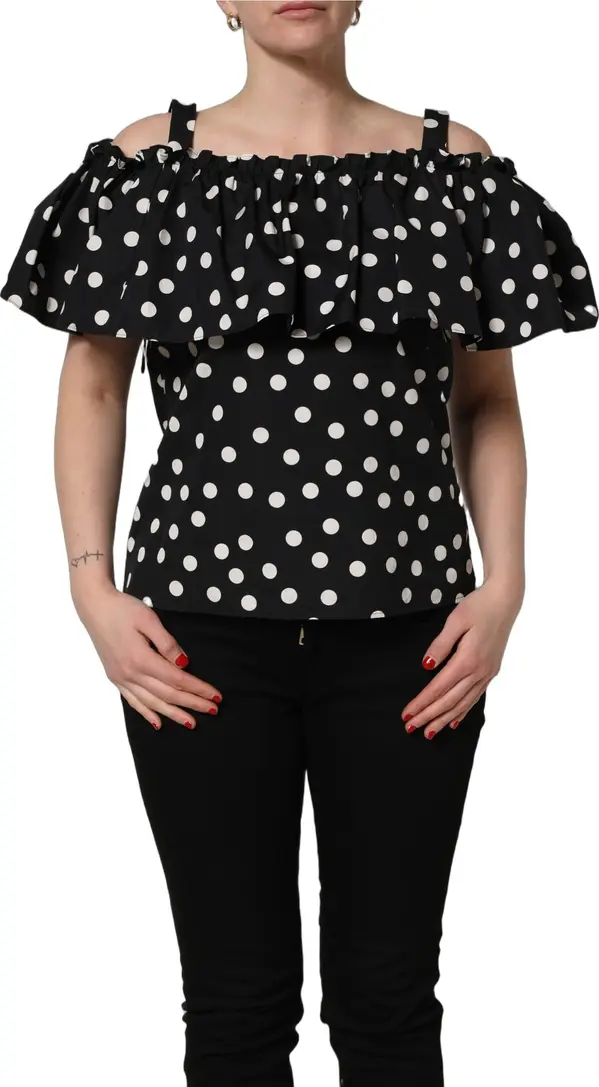 Black White Polka Dot Off Shoulder Top