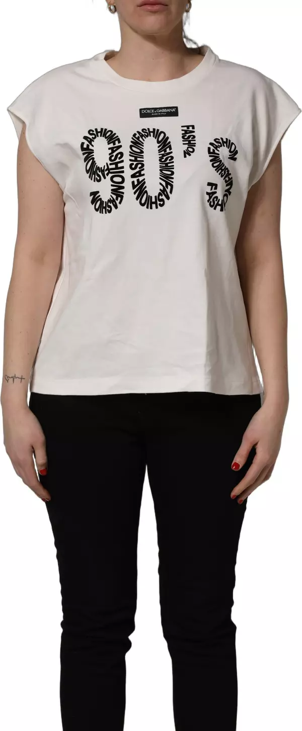 White Cotton Graphic Sleeveless Tank Top