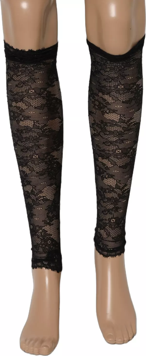Black Floral Lace Nylon Stretch Knee Socks