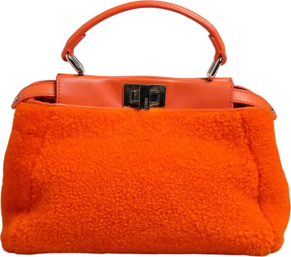 Orange Leather and Shearling Mini Peekaboo Top Handle Bag
