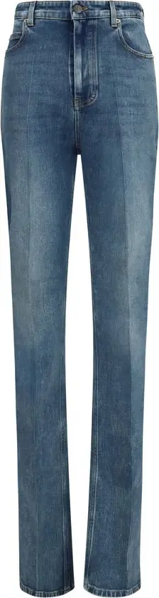 Blue Cotton High-Waisted Jean
