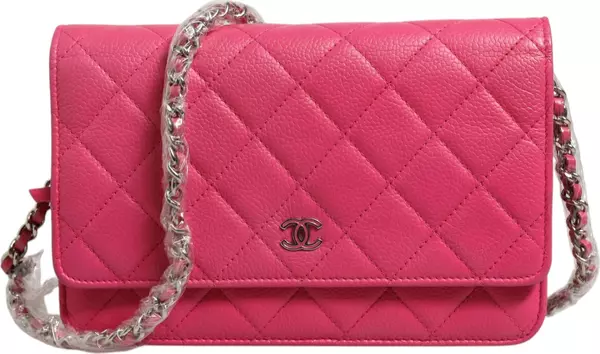 Pink Quilted Lambskin Wallet On Chain WOC Silver