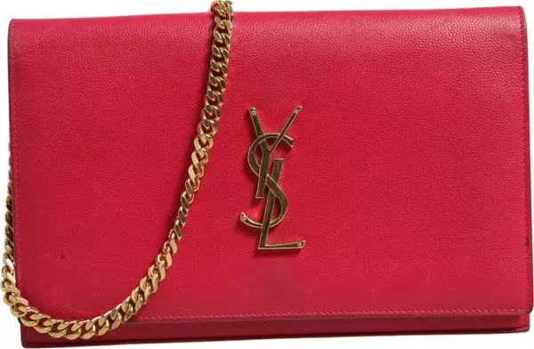 Red Leather Monogram Wallet on Chain